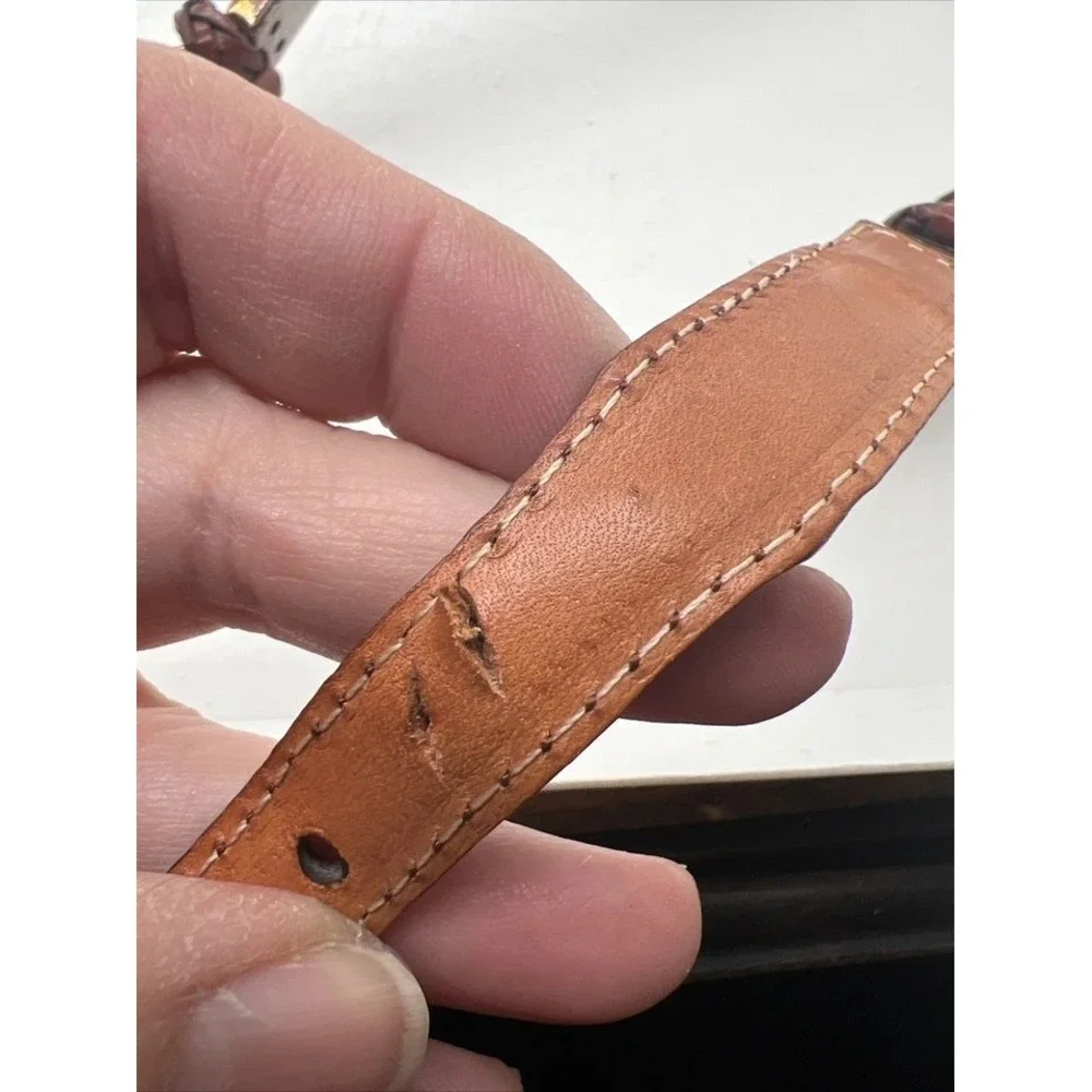 Brighton Women's Brown Leather Belt Embossed Silver Tone‎ Braided Accent